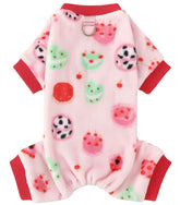 KUTKUT Soft Pink Fleece Dog Jumpsuit Pajamas, Warm Winter Pet Onesie With Cute Cartoon Print & Leash Ring, Cozy Sleepwear For Small Dogs like ShihTzu, Papillon Puppies and Cats